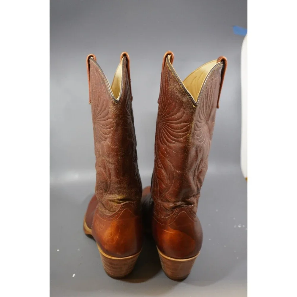 Vintage Dingo 5905 Cowboy Boots 10.5 D Brown Leather Acme Western Stacked Heel
